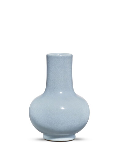 View full screen - View 1 of Lot 3648. A small Ru-glazed vase, Seal mark and period of Qianlong | 清乾隆 仿汝釉小直頸瓶 《大清乾隆年製》款.