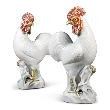 View full screen - View 1 of Lot 569. A PAIR OF CHINESE FIGURES OF ROOSTERS, LATE 19TH/20TH CENTURY.