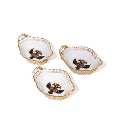 View full screen - View 1 of Lot 309. Three Berlin (K.P.M.) armorial pierced two-handled baskets, from the Grand Duke Pavel Petrovich service, circa 1778.