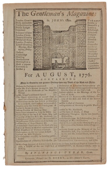 View full screen - View 1 of Lot 21. Declaration of Independence | The first printing of the Declaration of Independence in Britain.
