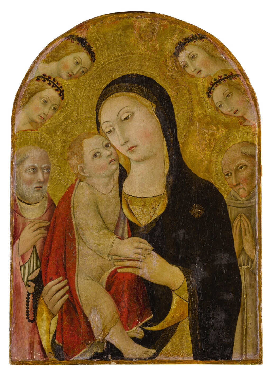 View full screen - View 1 of Lot 502. Madonna and Child surrounded by Saint John, Saint Bernardino of Siena, and angels .