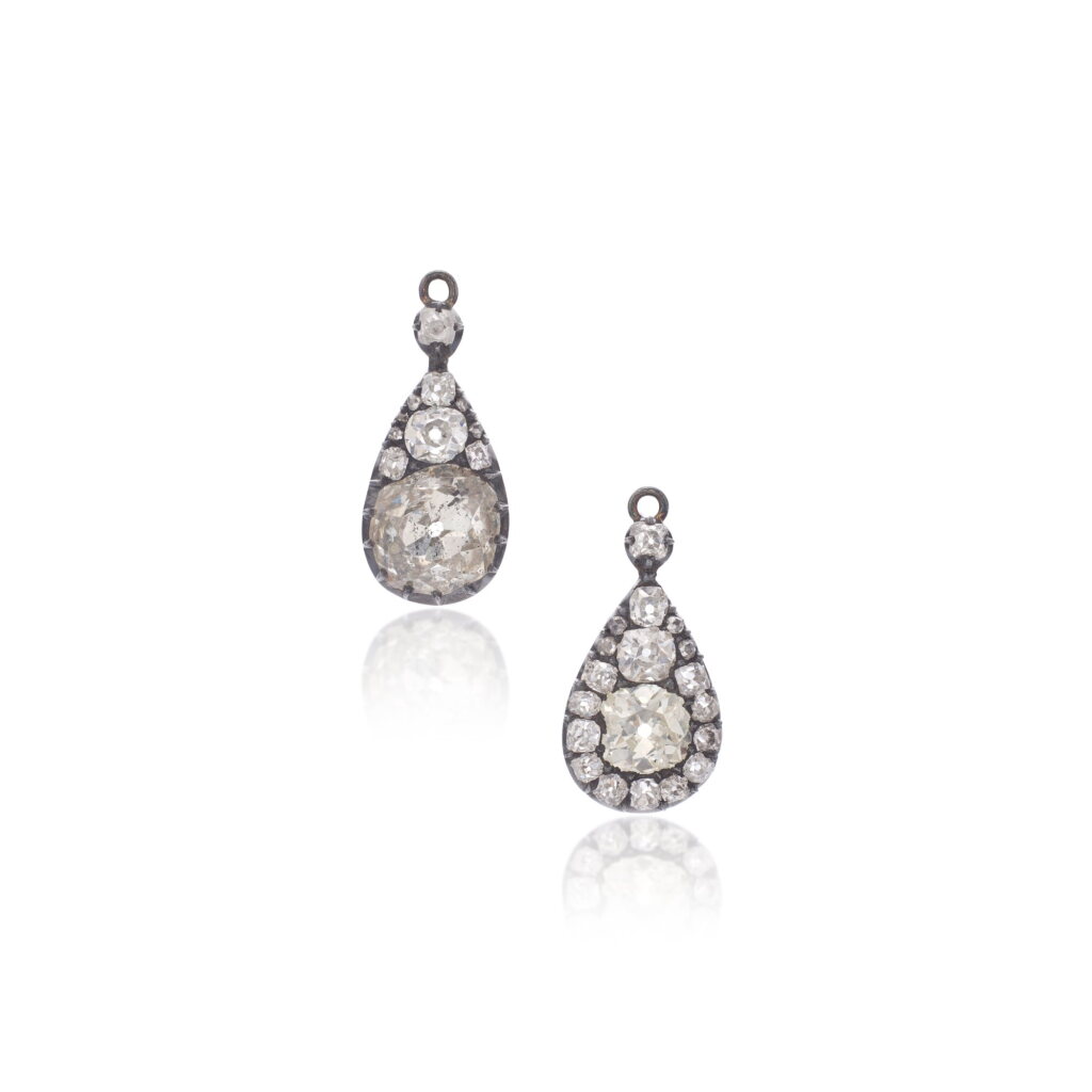 View full screen - View 1 of Lot 1206. Pair of diamond pendants, mid-19th century.