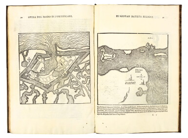 View full screen - View 1 of Lot 34. Belluzzi, Nuova inventione di fabricar fortezze, Venice, 1598, vellum, Philip of Hesse's copy.