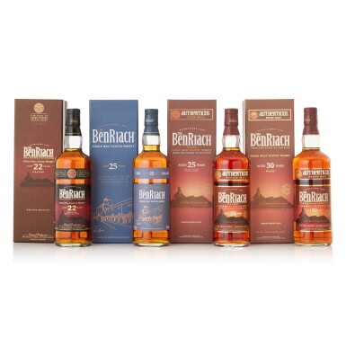 View full screen - View 1 of Lot 9689. Benriach Vertical 22, 25 and 30 Year Old Mixed Lot (4 BT70).