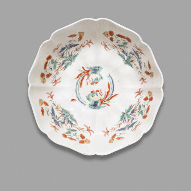 View full screen - View 1 of Lot 37. A Chelsea Kakiemon style deep bowl, a pair of Meissen Kakiemon style dishes and a Chantilly Kakiemon style pierced bowl .
