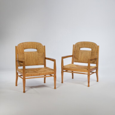View full screen - View 1 of Lot 4. Pair of "Rendezvous Pechêurs de Truite" Armchairs.