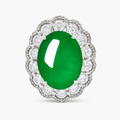 View full screen - View 1 of Lot 1717. Jadeite and Diamond Ring | 天然「緬甸」翡翠 配 鑽石 戒指.