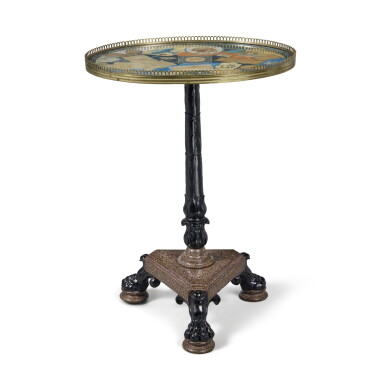 View full screen - View 1 of Lot 459. A Regency Brass-Mounted Ebonized and Simulated Porphyry Occasional Table, Circa 1820.