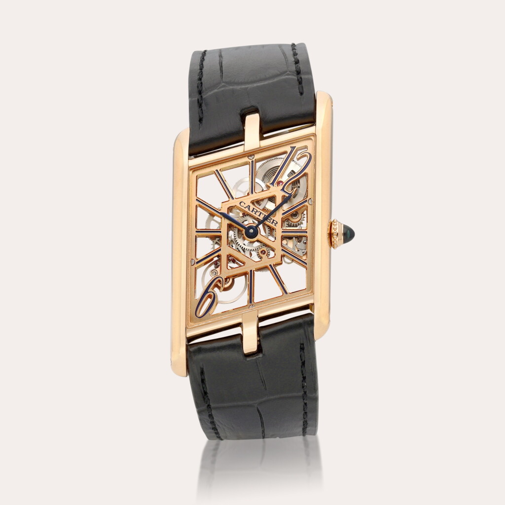 View full screen - View 1 of Lot 2186. Tank Asymétrique, Reference WHTA0011 A limited edition pink gold skeletonised wristwatch, Circa 2024 | 卡地亞 | TANK ASYMÉTRIQUE 型號WHTA0011 | 限量版粉紅金鏤空腕錶,約2024年製.