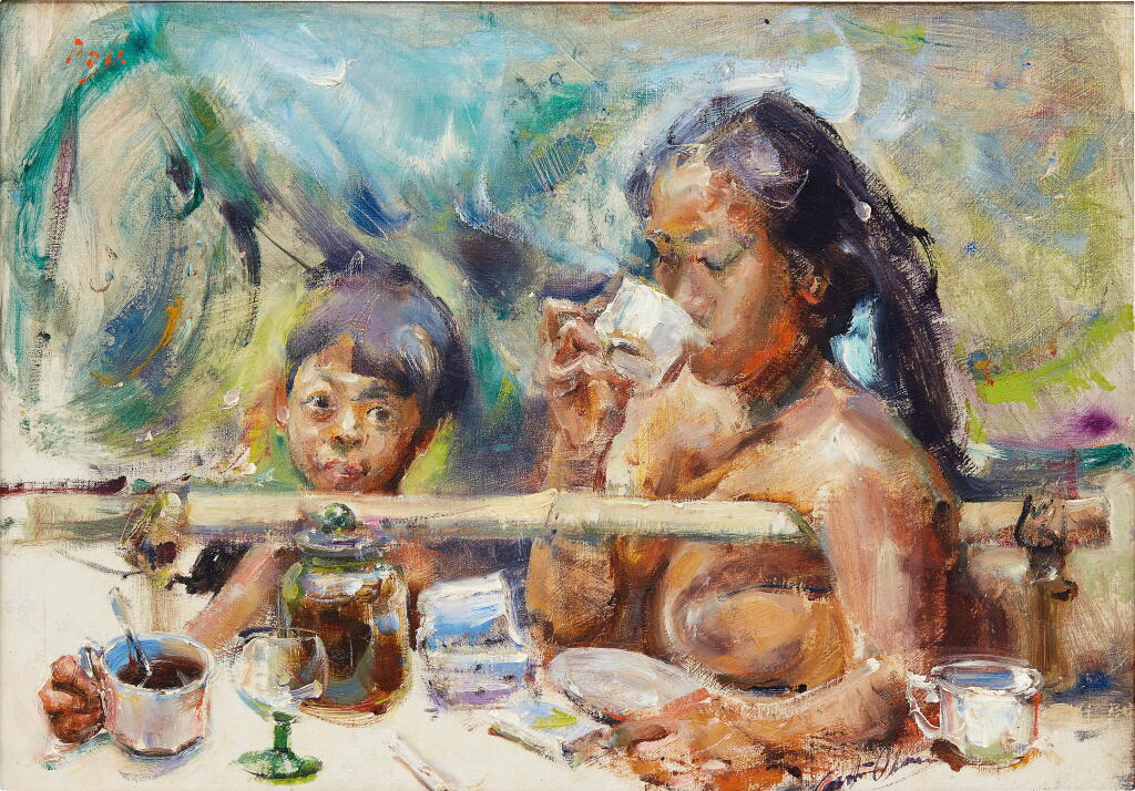 View full screen - View 1 of Lot 654. Antonio Blanco 安東尼奧 · 布蘭柯 | Balinese Girl and Child 巴厘島女孩與兒童.