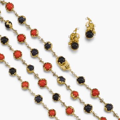 View full screen - View 1 of Lot 192. Gold, Coral, Onyx and Diamond Suite, 'Wrapped'.
