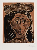 PABLO PICASSO | PORTRAIT DE JACQUELINE AU CHAPEAU DE PAILLE FLEURI (FEMME AU CHAPEAU À FLEURS) (B. 1075; BA. 1322)