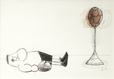 View full screen - View 1 of Lot 82. Gerard Hoffnung | "The Boxer", ink and monochrome watercolour, c.1950s.