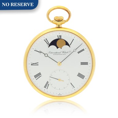 View full screen - View 1 of Lot 171. YELLOW GOLD OPEN-FACED WATCH WITH MOON PHASES CIRCA 1985.