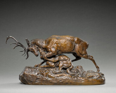 View full screen - View 1 of Lot 275. Loup tenant un cerf à la gorge (Wolf holding a deer by the throat).