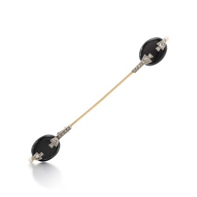 View full screen - View 1 of Lot 103. Onyx and Diamond Jabot Pin.