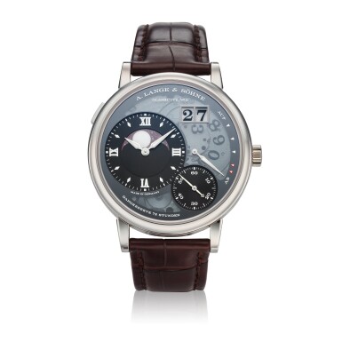 View full screen - View 1 of Lot 289. Reference 139.035F Grand Lange 1 Moon Phase Lumen A limited edition platinum semi-skeletonized wristwatch with date, moon phases and power reserve indication, Circa 2017 .