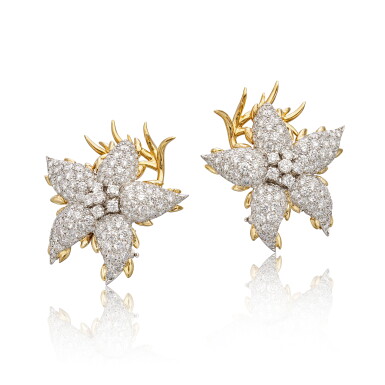 View full screen - View 1 of Lot 1620. Pair of Diamond Earrings | 蒂芙尼 Schlumberger 設計 | 鑽石 耳環一對.