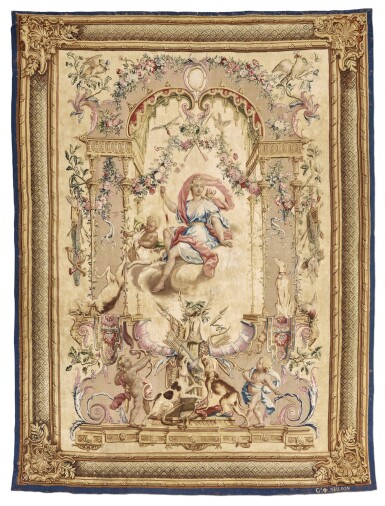 View full screen - View 1 of Lot 106. A Gobelins Tapestry representing Diana, from Portières des Dieux Series, woven by the Workshop of Jacques Neilson (1714-1788), third quarter 18th century.