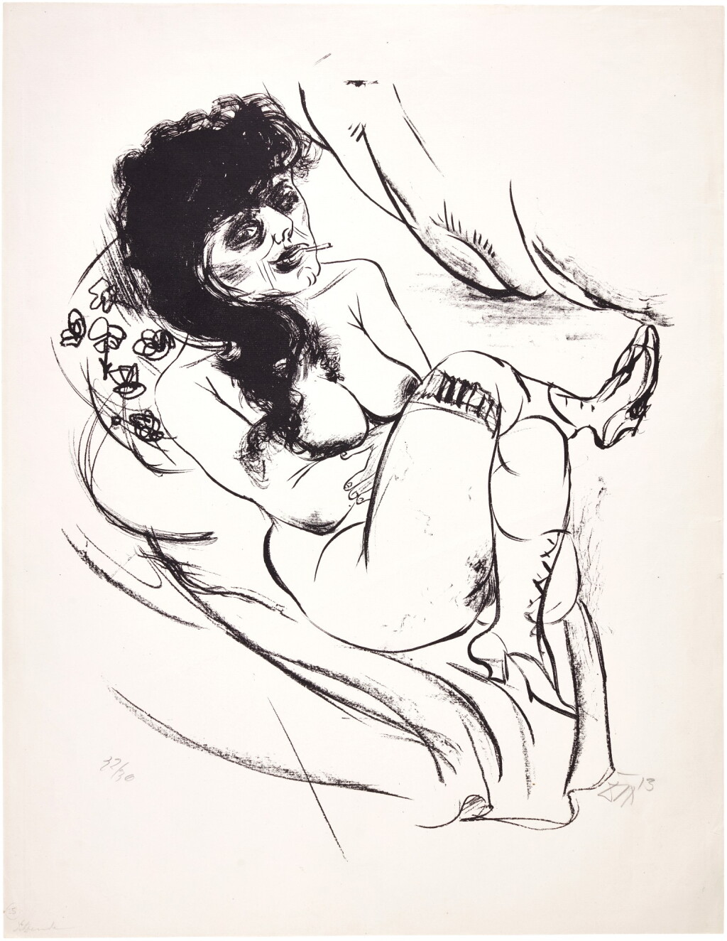 View full screen - View 1 of Lot 18. Liegender Akt (Sitzende mit Zigarette) (K. 54).