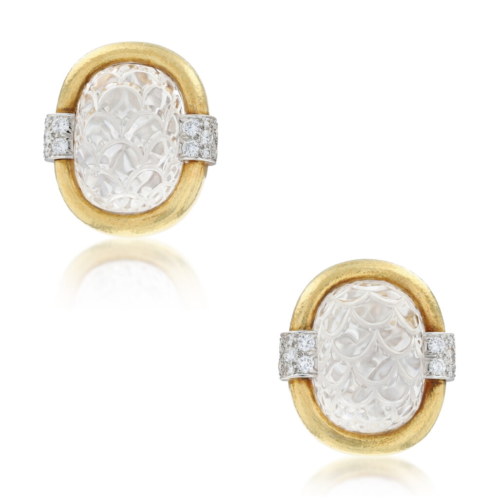 View full screen - View 1 of Lot 134. Paire de clips d’oreille cristal de roche et diamants .