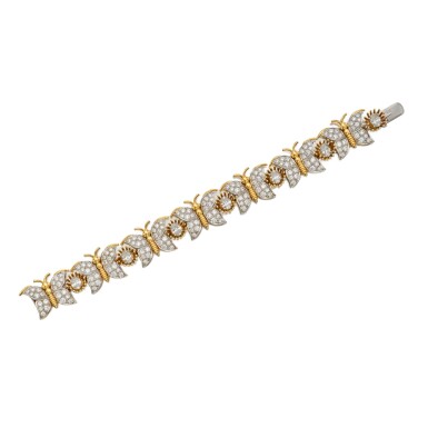 View full screen - View 1 of Lot 429. Gold and Diamond 'Butterfly' Bracelet | Schlumberger for Tiffany & Co.| 黃金配鑽石 '蝴蝶’手鏈.