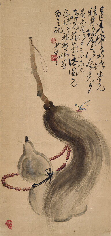 View full screen - View 1 of Lot 6029. 趙少昂(1905-1998)、周一峰(1890-1982)、何漆園(1899-1970) 葫蘆塵拂 | Zhao Shao'ang (1905-1998), Zhou Yifeng (1890-1982), He Qiyuan (1899-1970), Gourd and Fly Whisk.