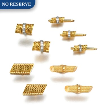 View full screen - View 1 of Lot 173. Schlumberger for Tiffany & Co | Diamond dress set || Two pairs of cufflinks.