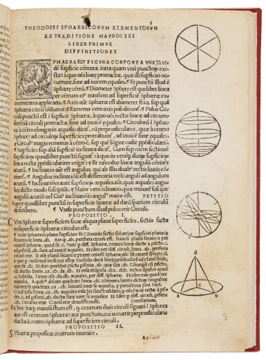 View full screen - View 1 of Lot 231. Theodosius, Sphaericorum elementorum libri III, Messina, 1558, modern leather.