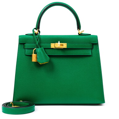 View full screen - View 1 of Lot 607. Vert Cactus and Lime Chèvre Mysore HSS Kelly 25 Sellier Brushed Gold Hardware, 2022.