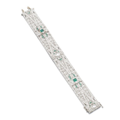 View full screen - View 1 of Lot 1034. Emerald and diamond bracelet.