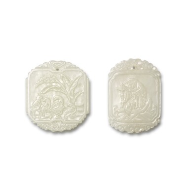 View full screen - View 1 of Lot 100. Two white jade plaques, Qing dynasty, 19th / 20th century.
