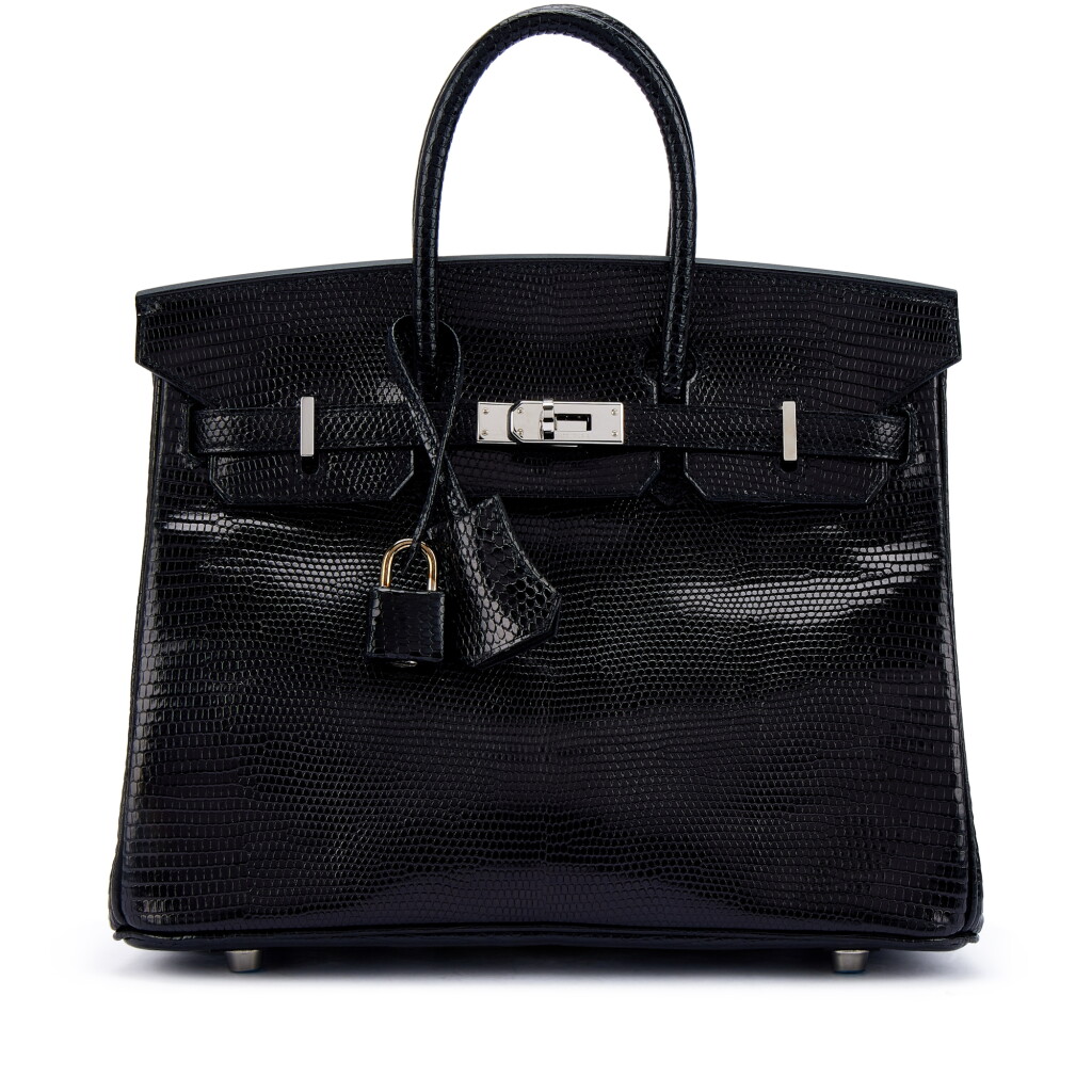 View full screen - View 1 of Lot 9771. Black Shiny Niloticus Lizard Birkin 25 Palladium Hardware, 2008.