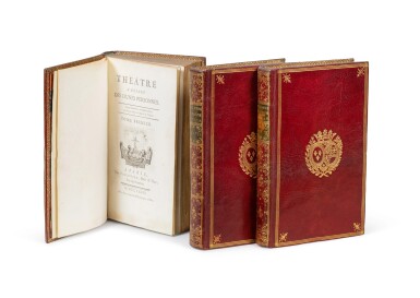 View full screen - View 1 of Lot 73. Théâtre d'éducation. Paris, 1779-1780. 3 vol. in-8 aux armes de la comtesse de Provence..