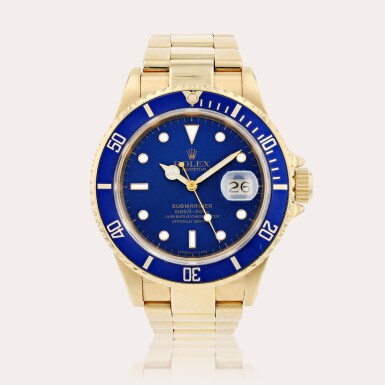 View full screen - View 1 of Lot 368. Submariner, reference 16808 Montre bracelet en or jaune avec date | Yellow gold wristwatch with date and bracelet Vers 1987 | Circa 1987.