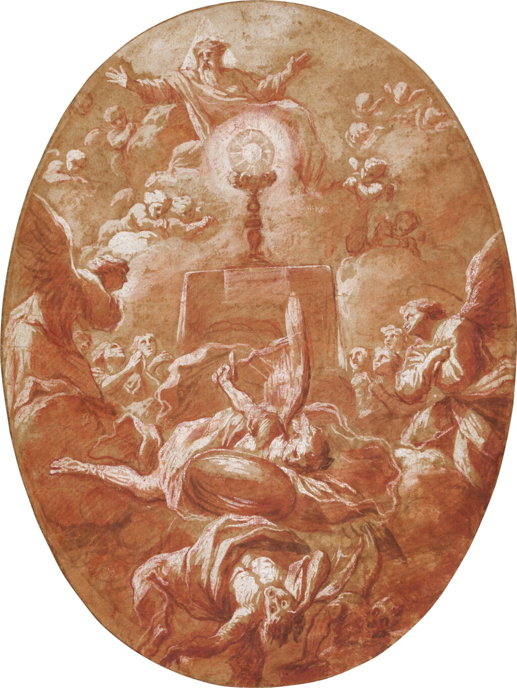 View full screen - View 1 of Lot 96. God the Father and the Altar of the Eucharist, with Saint Michael vanquishing Satan below.