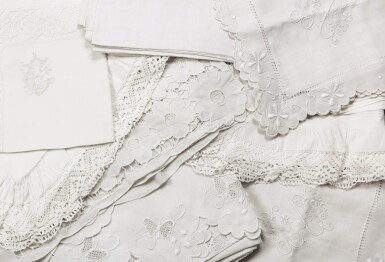 View full screen - View 1 of Lot 217. Lot comprising ten embroidered cotton bed linen sets.