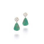 Pair of emerald and diamond earrings