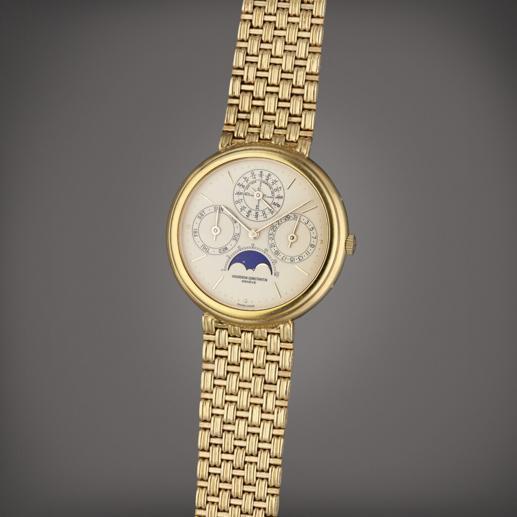 View full screen - View 1 of Lot 58. Reference 43031 | A yellow gold automatic perpetual calendar bracelet watch with moon phases, Circa 1984.