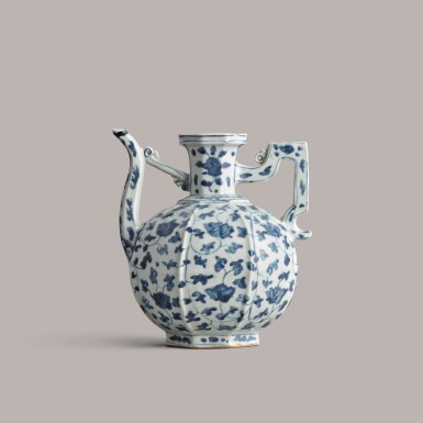 View full screen - View 1 of Lot 363. A blue and white 'lotus' ewer Ming dynasty, 16th Century | 明十六世紀 青花纏枝蓮紋執壺.
