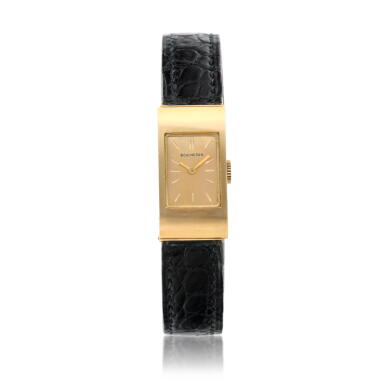 View full screen - View 1 of Lot 180. Reference BT908-247, A yellow gold rectangular wristwatch, Circa 1960.