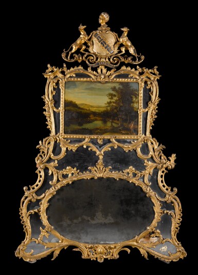 View full screen - View 1 of Lot 9. A Scottish late George II carved giltwood and gilt-carton pierre overmantel mirror, circa 1760, possibly by William Mathie.