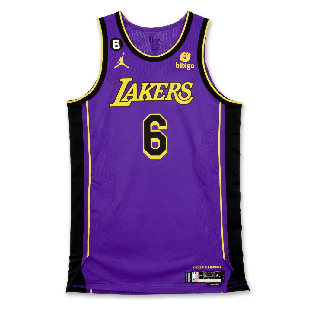 View full screen - View 1 of Lot 32. LeBron James Los Angeles Lakers 2022-2023 Game Worn Jersey | Double-Double.