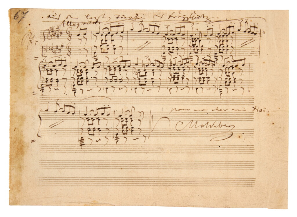 View full screen - View 1 of Lot 163. Carl Maria von Weber | Autograph musical quotation signed from "Der Freischütz", 1826 .