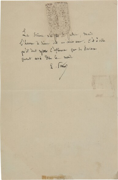 View full screen - View 1 of Lot 38. Louis Pasteur | autograph quotation signed, undated.