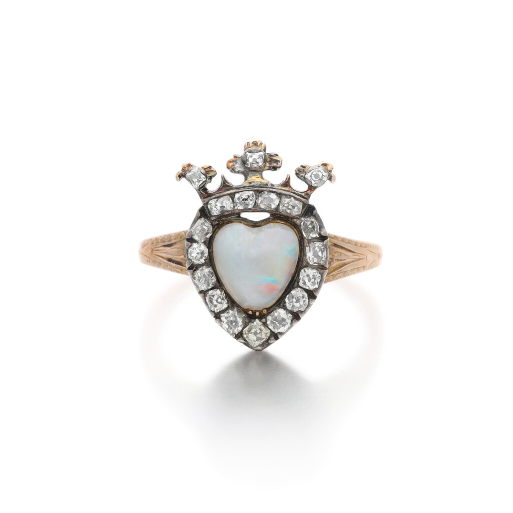 View full screen - View 1 of Lot 174. An opal and diamond ring, 18th century and later.
