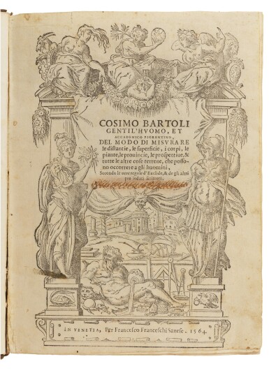View full screen - View 1 of Lot 34. Bartoli, Del modo di misurare le distantie, Venice, 1564, later half calf.