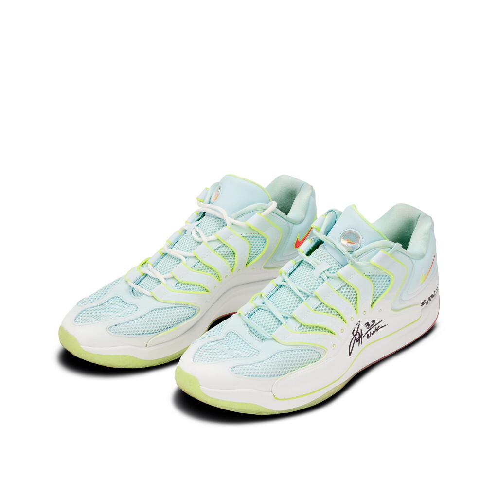 View full screen - View 1 of Lot 43. Jusuf Nurkić Utah Jazz 2025-2026 Game Worn and Signed KD 18 ‘Gifted’ Sneakers | To The Max Foundation | Each Sneaker Matched to Separate Games | 2 Double-Doubles.