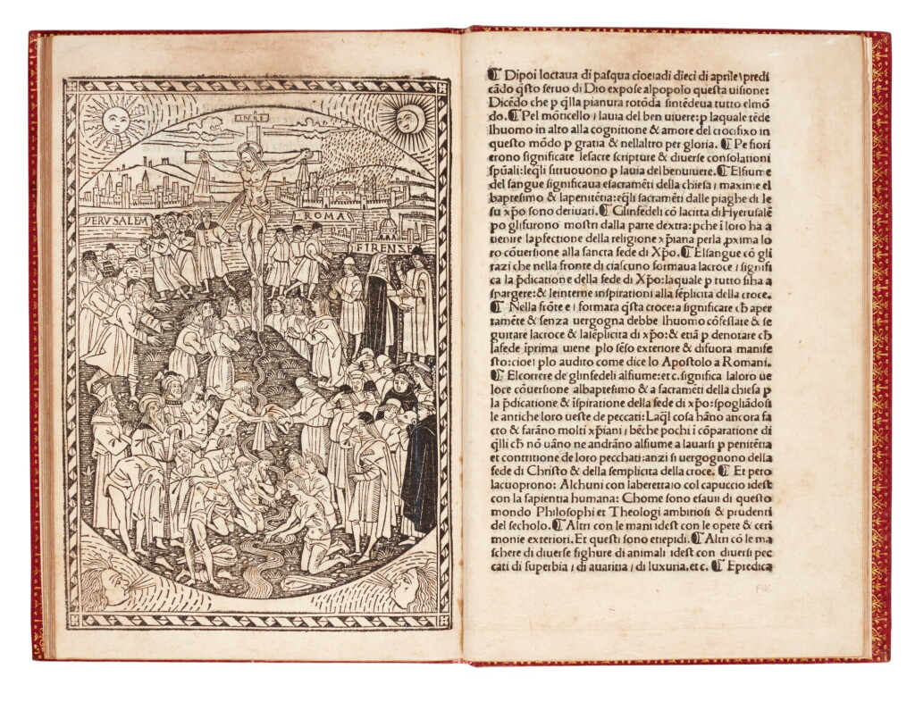 View full screen - View 1 of Lot 148. Benivieni, Tractato in defensione... Hieronymo da Ferrara, Florence, 1496, modern crushed red morocco.