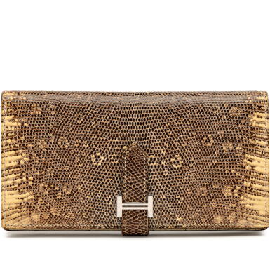 View full screen - View 1 of Lot 165. Ombré Salvator Lizard Béarn Gusset Wallet Palladium Hardware, 2009.